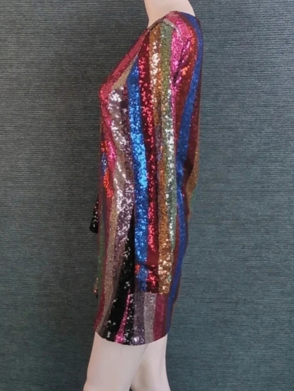 Multicolor Striped Sequin Mini-Dress, Long Sleeve.  LET YOUR PRIDE SHEIN!! - Picture 5 of 17
